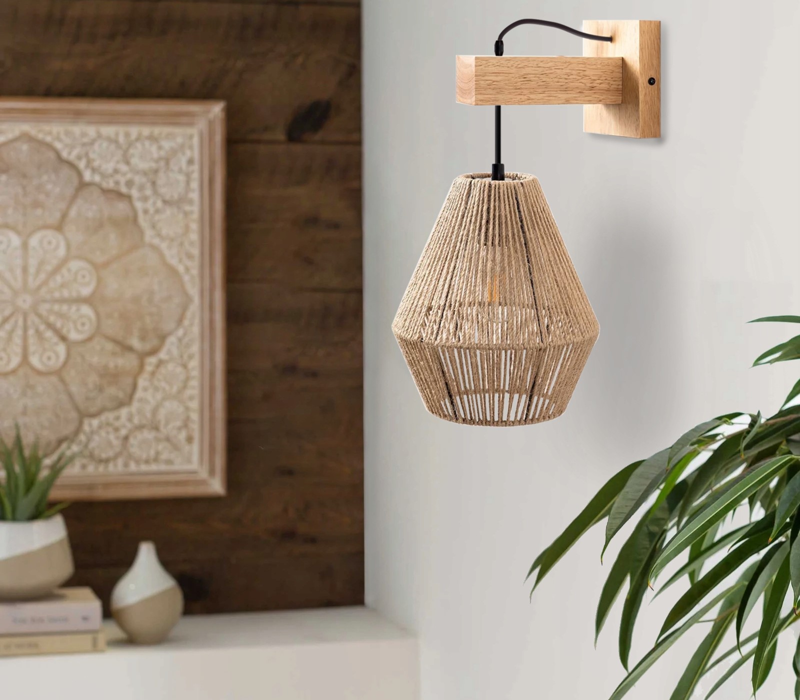 Lampa Ścienna Boho Sznurek Jutowy
